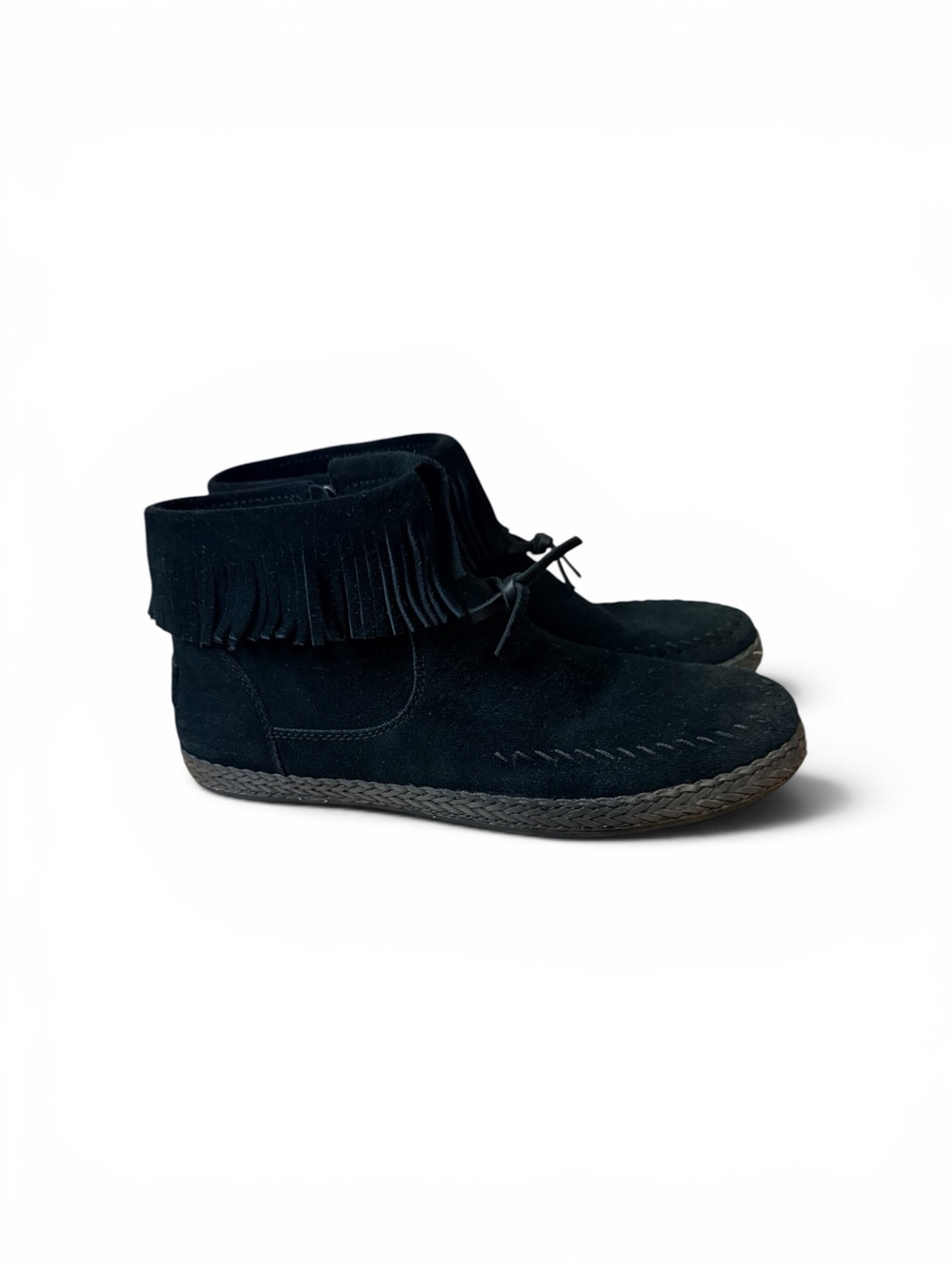 UGG Fringe Suede Ankle Moccasin Boots - Black